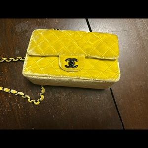 Vintage Rare Chanel Yellow velvet bag mini